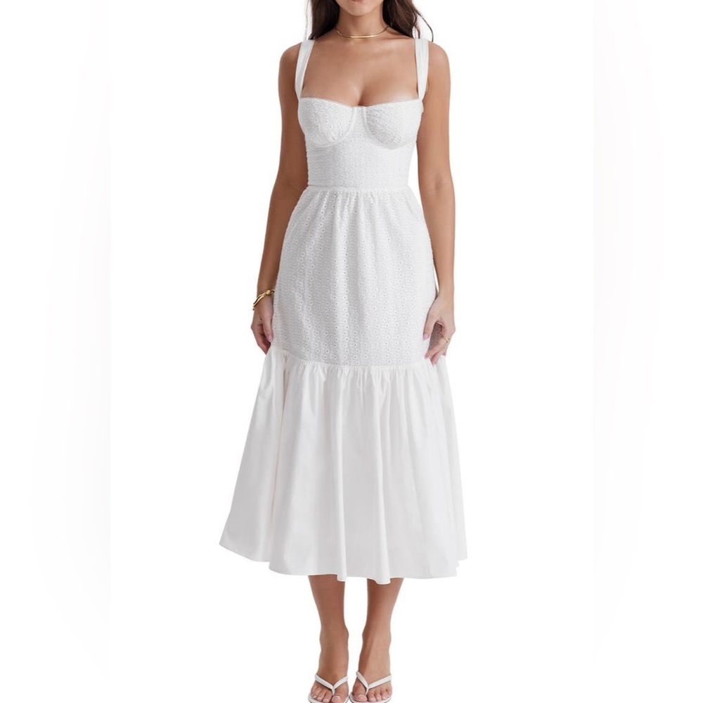 HOUSE OF CB ELIA WHITE BRODERIE ANGLAISE MIDI SUNDRESS